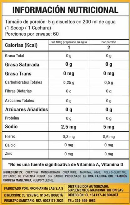 Creatina 600Grs 60 Servicios CR-PUR Macroblends