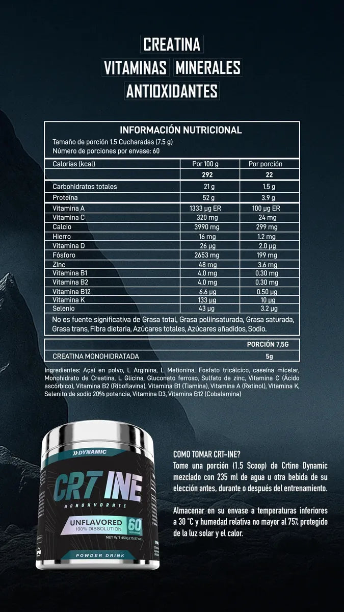 Creatina 450Grs 60 Servicios CR7INE Dynamic