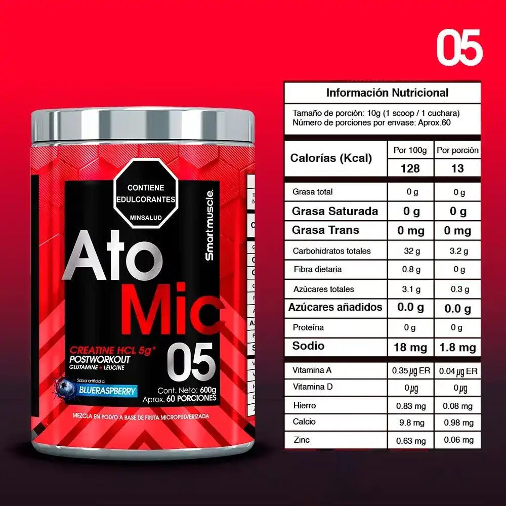 Creatina HCL 600Grs 60 Servicios Atomic Smart Muscle