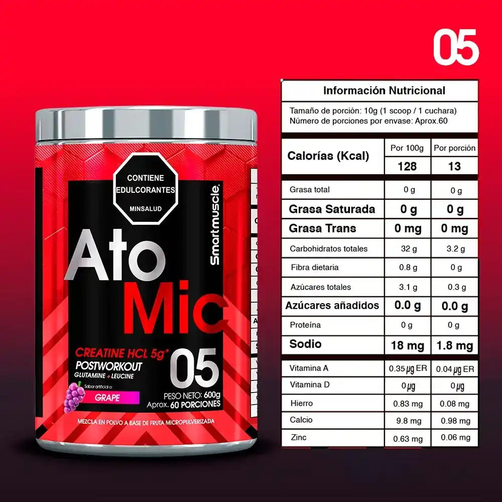 Creatina HCL 600Grs 60 Servicios Atomic Smart Muscle